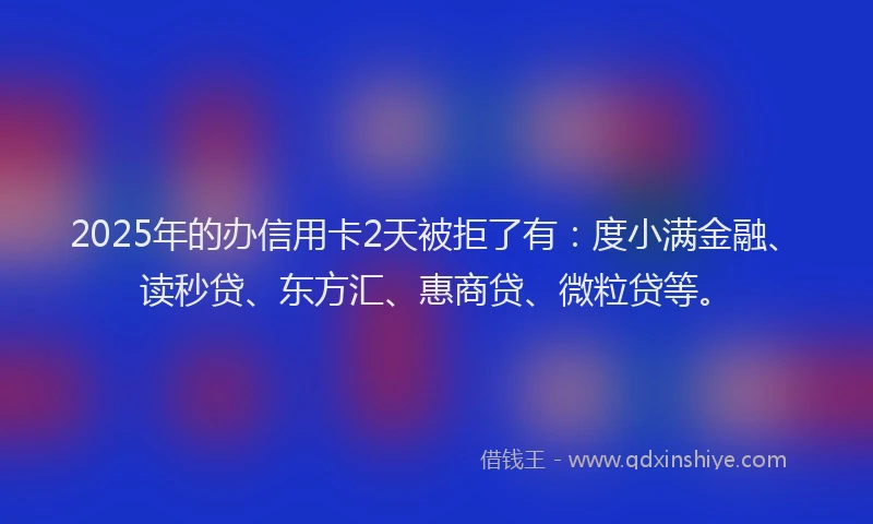 2025年的办信用卡2天被拒了有：度小满金融、读秒贷、东方汇、惠商贷、微粒贷等。