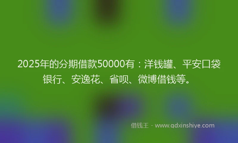 2025年的分期借款50000有：洋钱罐、平安口袋银行、安逸花、省呗、微博借钱等。