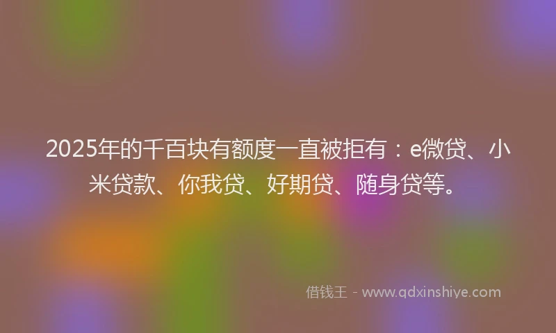 2025年的千百块有额度一直被拒有：e微贷、小米贷款、你我贷、好期贷、随身贷等。