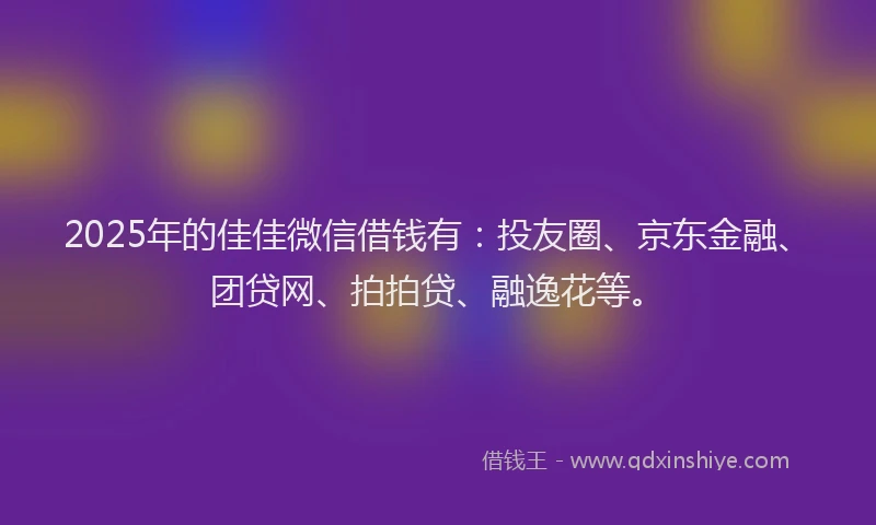 2025年的佳佳微信借钱有：投友圈、京东金融、团贷网、拍拍贷、融逸花等。