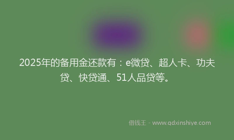 2025年的备用金还款有：e微贷、超人卡、功夫贷、快贷通、51人品贷等。