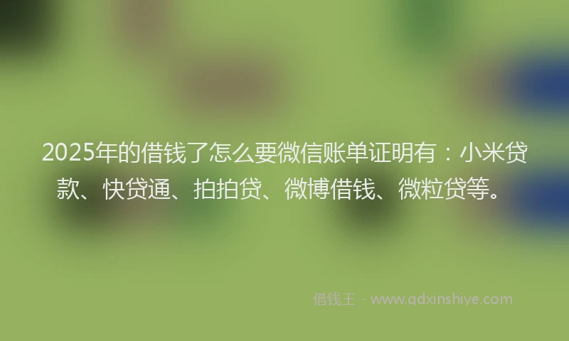 2025年的借钱了怎么要微信账单证明有：小米贷款、快贷通、拍拍贷、微博借钱、微粒贷等。