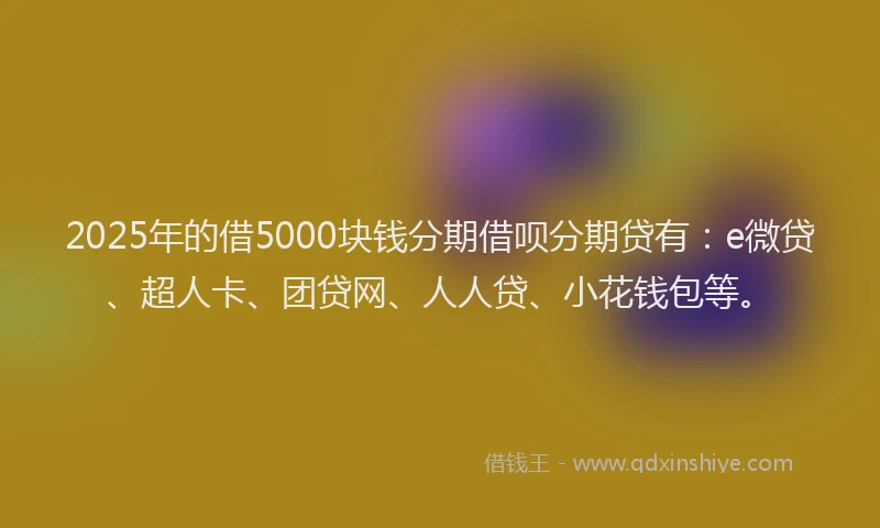 2025年的借5000块钱分期借呗分期贷有：e微贷、超人卡、团贷网、人人贷、小花钱包等。