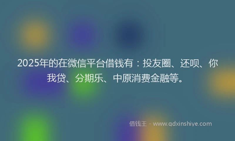 2025年的在微信平台借钱有：投友圈、还呗、你我贷、分期乐、中原消费金融等。