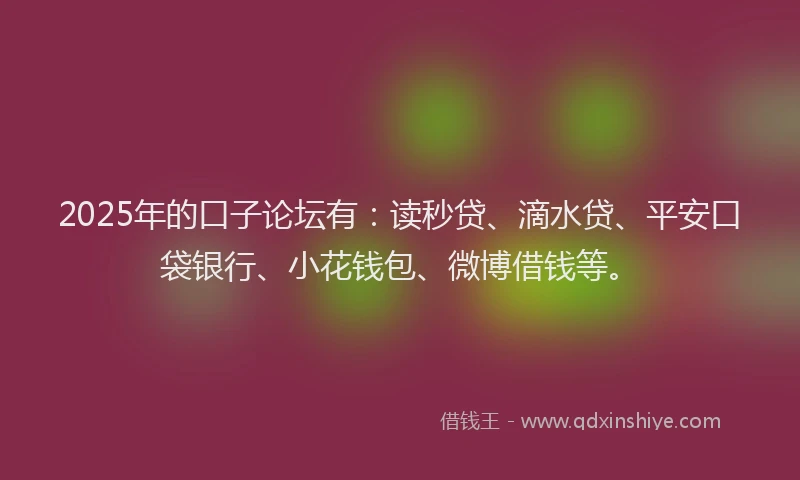 2025年的口子论坛有：读秒贷、滴水贷、平安口袋银行、小花钱包、微博借钱等。