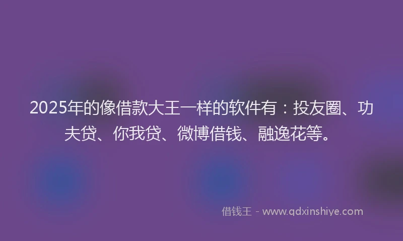 2025年的像借款大王一样的软件有：投友圈、功夫贷、你我贷、微博借钱、融逸花等。