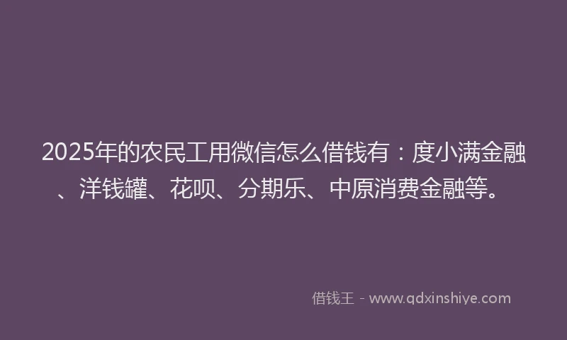 2025年的农民工用微信怎么借钱有：度小满金融、洋钱罐、花呗、分期乐、中原消费金融等。