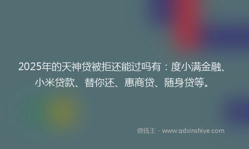 2025年的天神贷被拒还能过吗有：度小满金融、小米贷款、替你还、惠商贷、随身贷等。