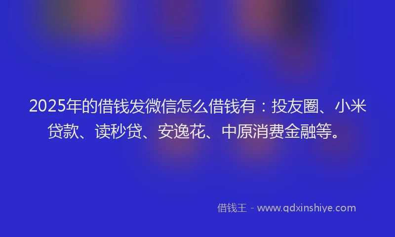 2025年的借钱发微信怎么借钱有：投友圈、小米贷款、读秒贷、安逸花、中原消费金融等。