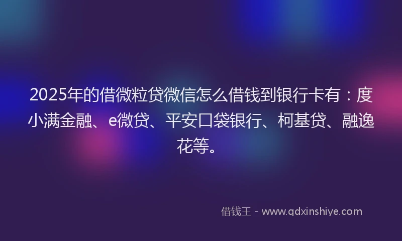 2025年的借微粒贷微信怎么借钱到银行卡有：度小满金融、e微贷、平安口袋银行、柯基贷、融逸花等。