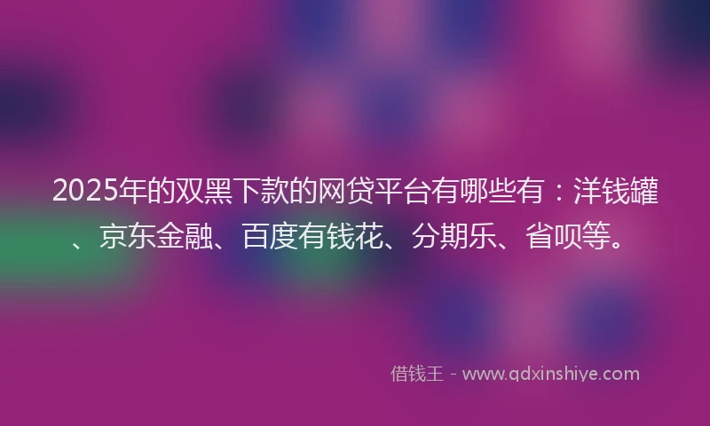 2025年的双黑下款的网贷平台有哪些有：洋钱罐、京东金融、百度有钱花、分期乐、省呗等。