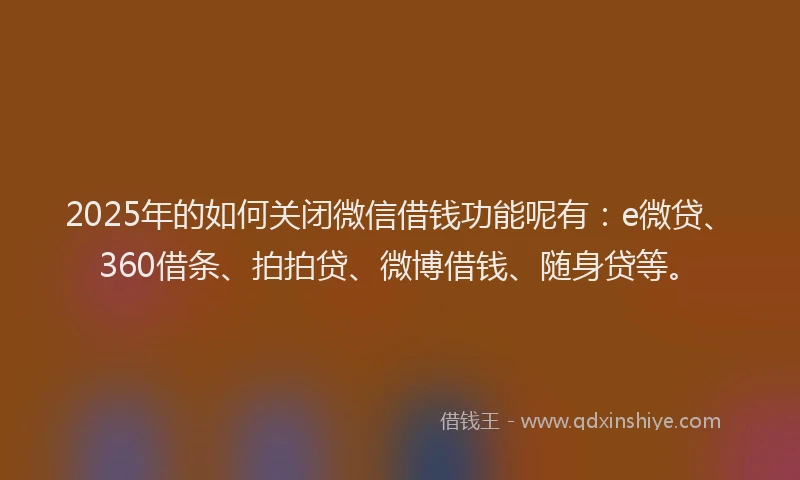 2025年的如何关闭微信借钱功能呢有：e微贷、360借条、拍拍贷、微博借钱、随身贷等。