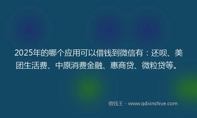 2025年的哪个应用可以借钱到微信有：还呗、美团生活费、中原消费金融、惠商贷、微粒贷等。