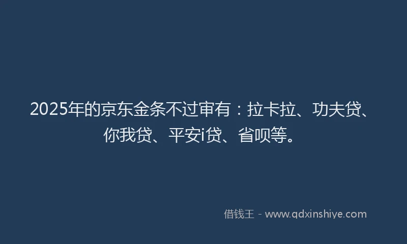 2025年的京东金条不过审有：拉卡拉、功夫贷、你我贷、平安i贷、省呗等。