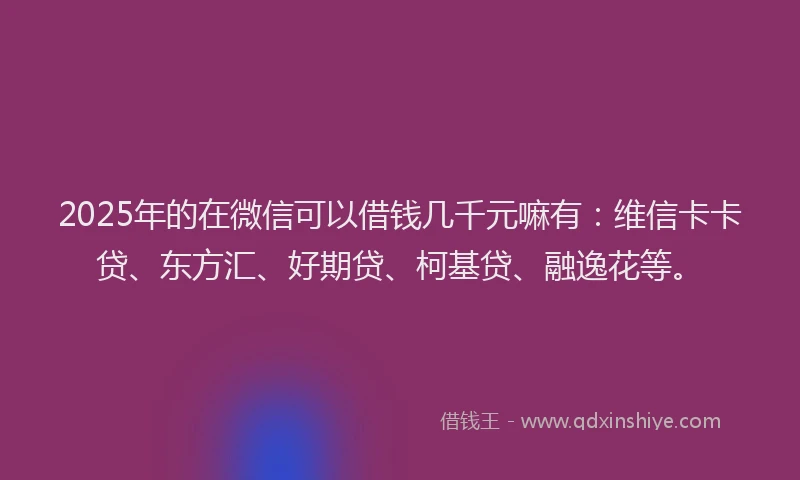 2025年的在微信可以借钱几千元嘛有：维信卡卡贷、东方汇、好期贷、柯基贷、融逸花等。