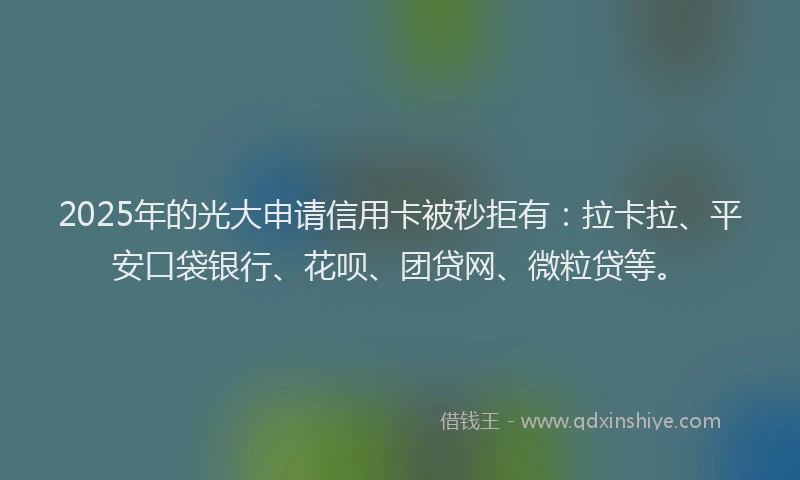 2025年的光大申请信用卡被秒拒有：拉卡拉、平安口袋银行、花呗、团贷网、微粒贷等。