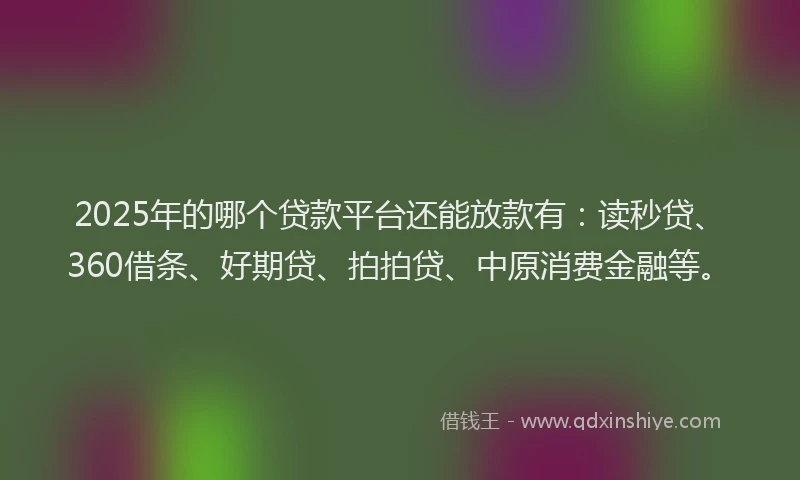 2025年的哪个贷款平台还能放款有：读秒贷、360借条、好期贷、拍拍贷、中原消费金融等。