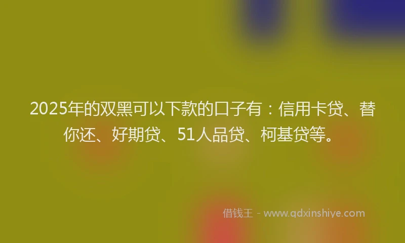 2025年的双黑可以下款的口子有：信用卡贷、替你还、好期贷、51人品贷、柯基贷等。