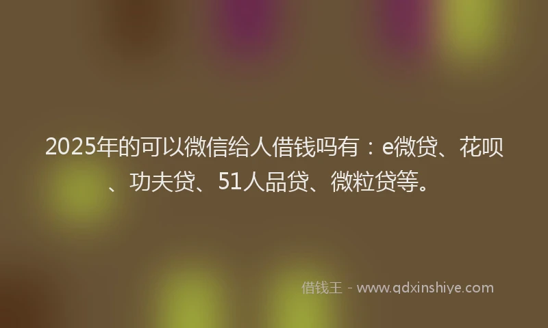 2025年的可以微信给人借钱吗有:e微贷、花呗、功夫贷、51人品贷、微粒贷等。