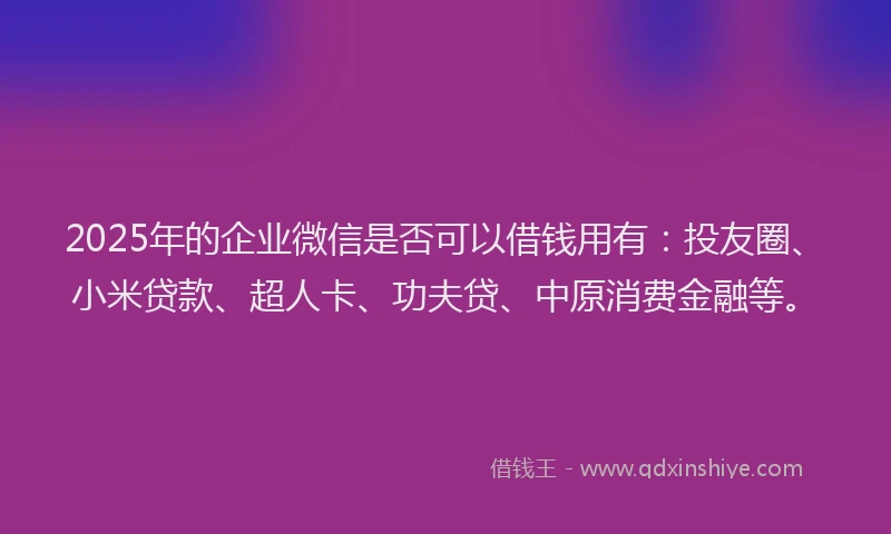 2025年的企业微信是否可以借钱用有：投友圈、小米贷款、超人卡、功夫贷、中原消费金融等。