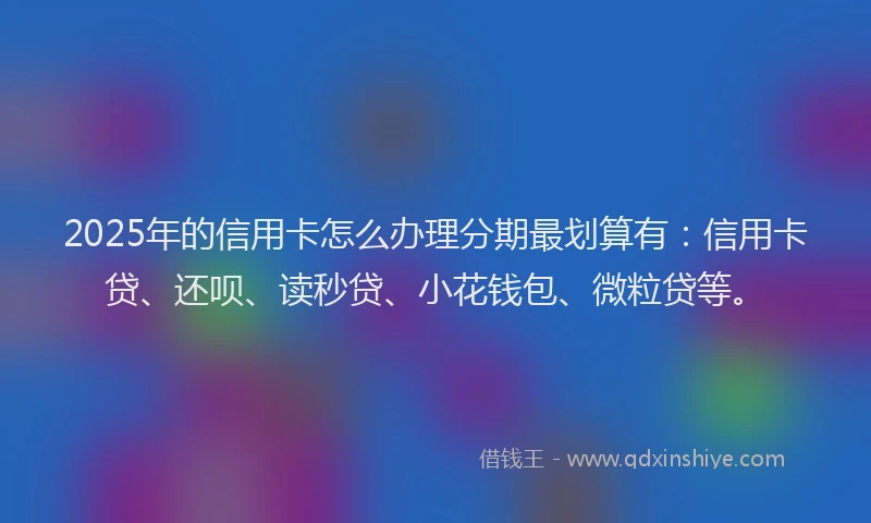 2025年的信用卡怎么办理分期最划算有：信用卡贷、还呗、读秒贷、小花钱包、微粒贷等。