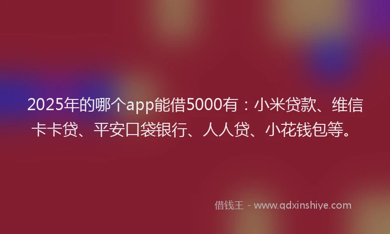 2025年的哪个app能借5000有：小米贷款、维信卡卡贷、平安口袋银行、人人贷、小花钱包等。