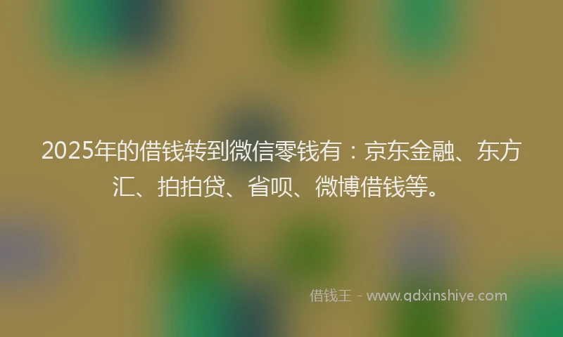 2025年的借钱转到微信零钱有：京东金融、东方汇、拍拍贷、省呗、微博借钱等。