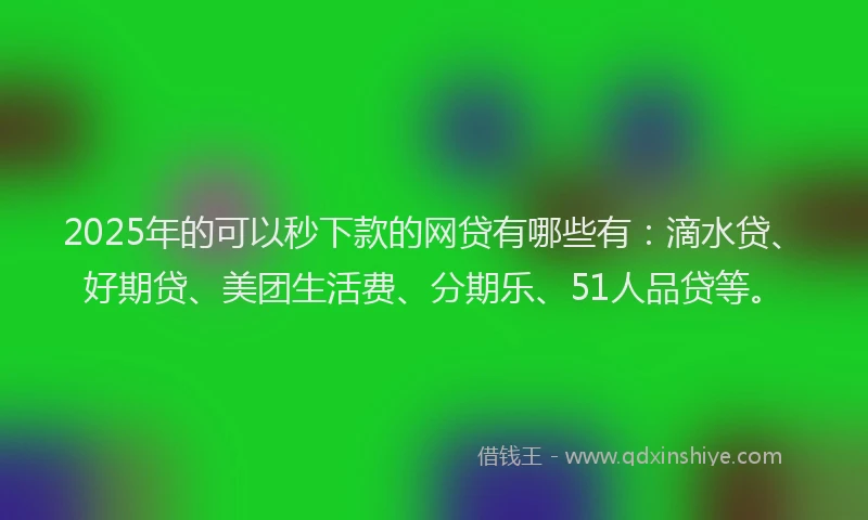 2025年的可以秒下款的网贷有哪些有：滴水贷、好期贷、美团生活费、分期乐、51人品贷等。