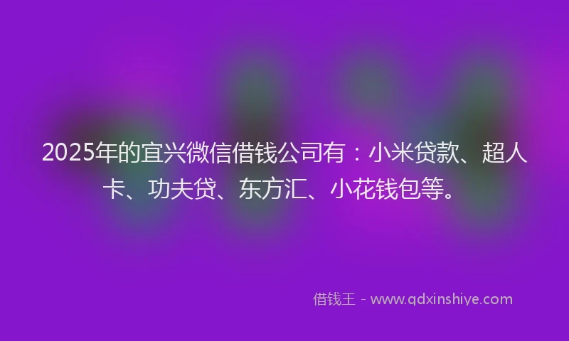 2025年的宜兴微信借钱公司有：小米贷款、超人卡、功夫贷、东方汇、小花钱包等。