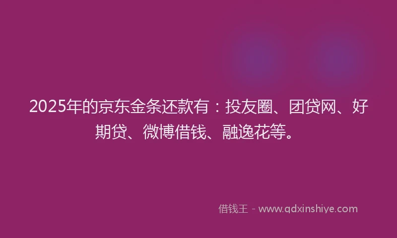2025年的京东金条还款有：投友圈、团贷网、好期贷、微博借钱、融逸花等。