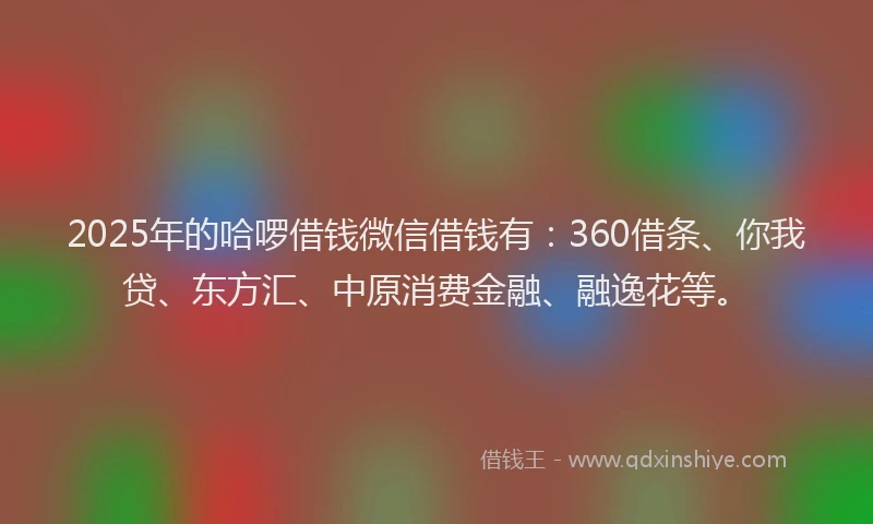 2025年的哈啰借钱微信借钱有：360借条、你我贷、东方汇、中原消费金融、融逸花等。