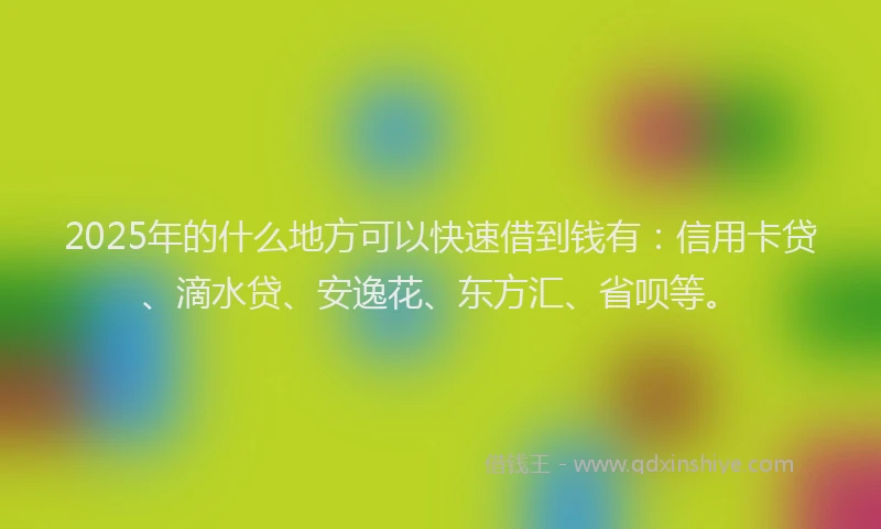 2025年的什么地方可以快速借到钱有：信用卡贷、滴水贷、安逸花、东方汇、省呗等。