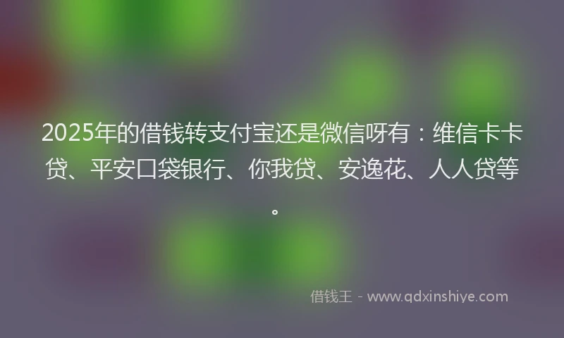 2025年的借钱转支付宝还是微信呀有：维信卡卡贷、平安口袋银行、你我贷、安逸花、人人贷等。