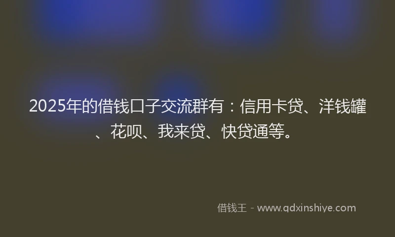 2025年的借钱口子交流群有：信用卡贷、洋钱罐、花呗、我来贷、快贷通等。