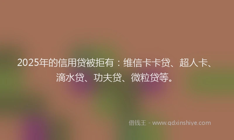 2025年的信用贷被拒有：维信卡卡贷、超人卡、滴水贷、功夫贷、微粒贷等。