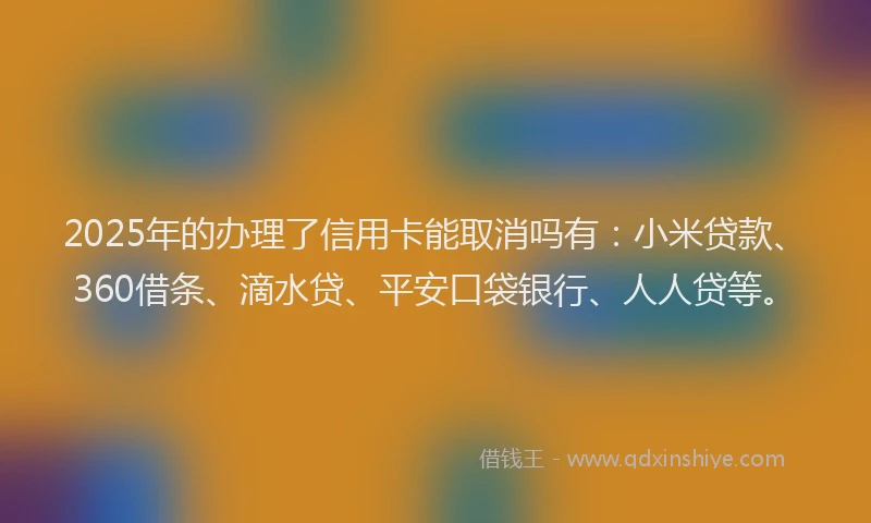 2025年的办理了信用卡能取消吗有：小米贷款、360借条、滴水贷、平安口袋银行、人人贷等。