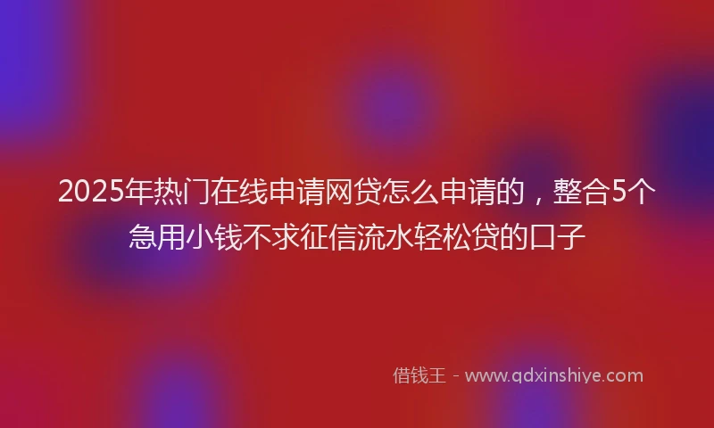 2025年热门在线申请网贷怎么申请的，整合5个急用小钱不求征信流水轻松贷的口子
