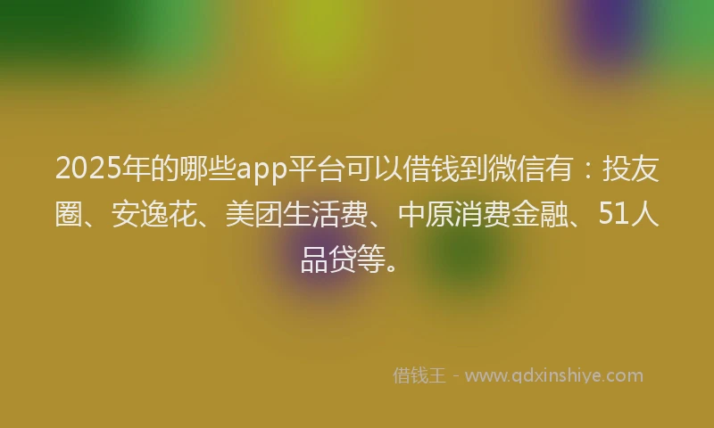 2025年的哪些app平台可以借钱到微信有：投友圈、安逸花、美团生活费、中原消费金融、51人品贷等。