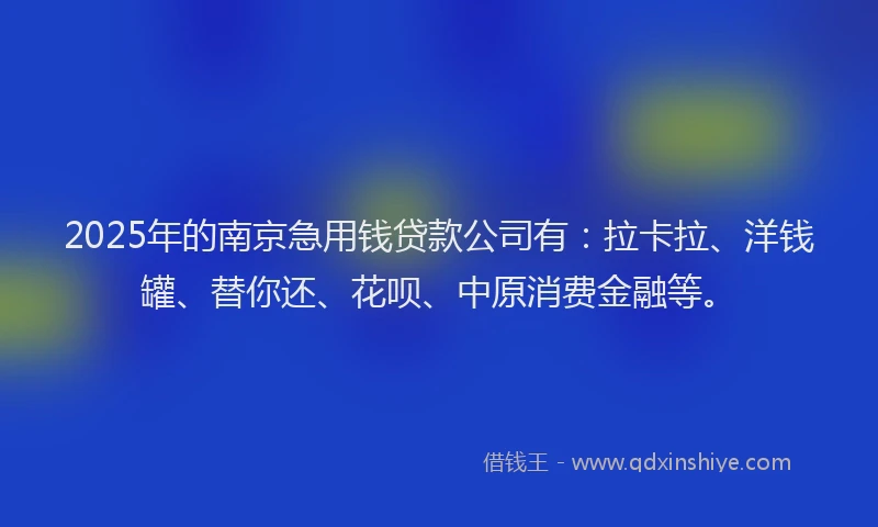 2025年的南京急用钱贷款公司有：拉卡拉、洋钱罐、替你还、花呗、中原消费金融等。
