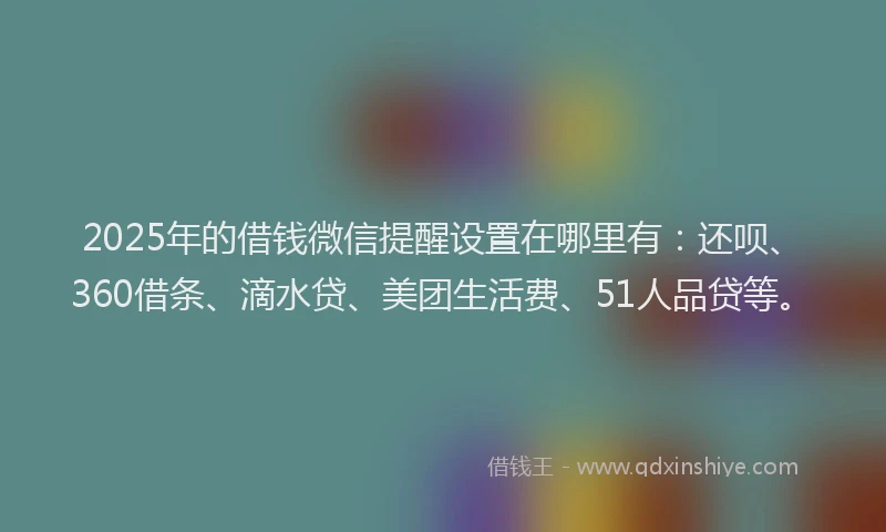 2025年的借钱微信提醒设置在哪里有：还呗、360借条、滴水贷、美团生活费、51人品贷等。
