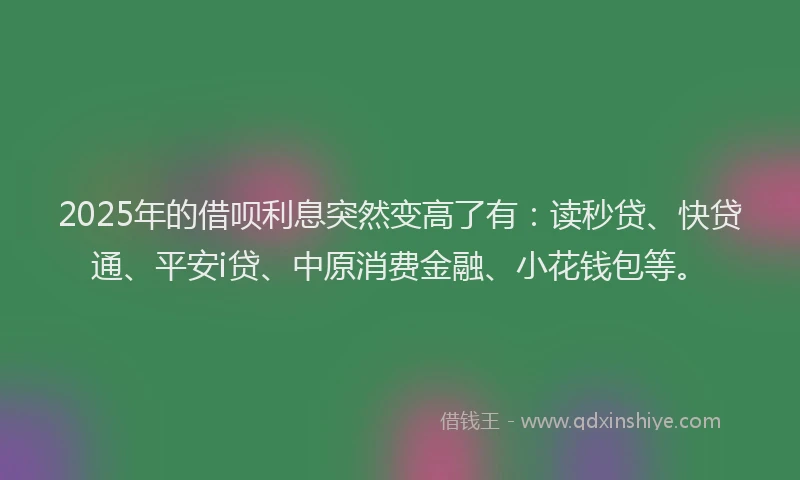 2025年的借呗利息突然变高了有：读秒贷、快贷通、平安i贷、中原消费金融、小花钱包等。