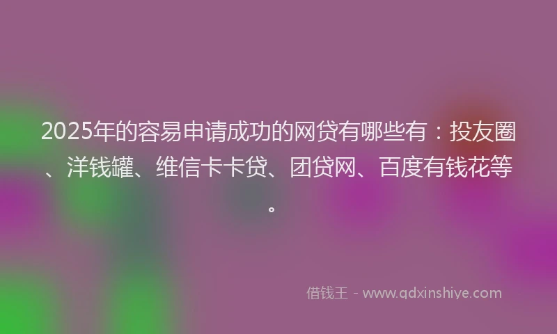 2025年的容易申请成功的网贷有哪些有：投友圈、洋钱罐、维信卡卡贷、团贷网、百度有钱花等。