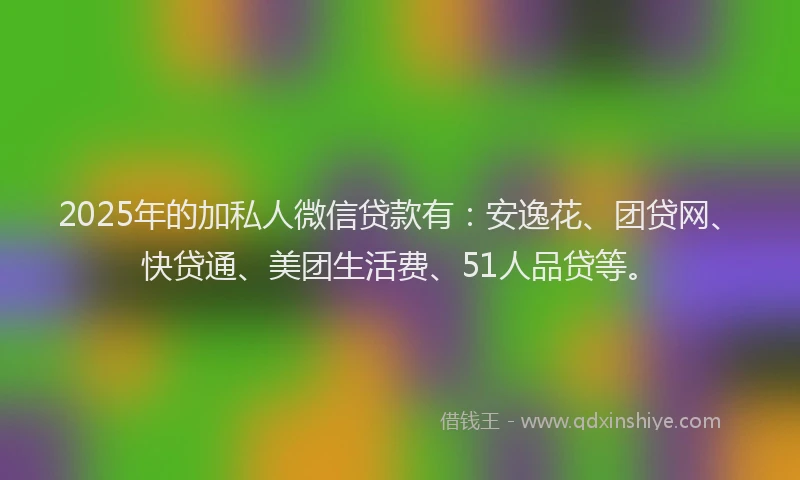 2025年的加私人微信贷款有：安逸花、团贷网、快贷通、美团生活费、51人品贷等。