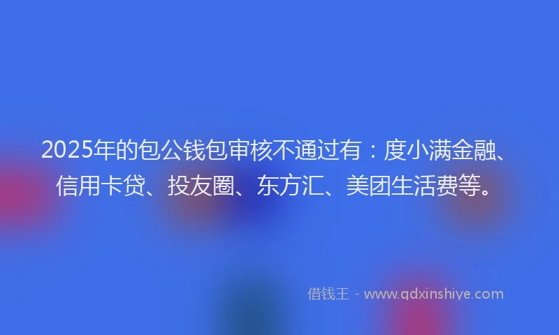 2025年的包公钱包审核不通过有：度小满金融、信用卡贷、投友圈、东方汇、美团生活费等。