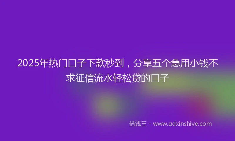 2025年热门口子下款秒到，分享五个急用小钱不求征信流水轻松贷的口子