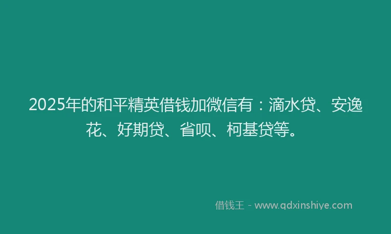 2025年的和平精英借钱加微信有：滴水贷、安逸花、好期贷、省呗、柯基贷等。
