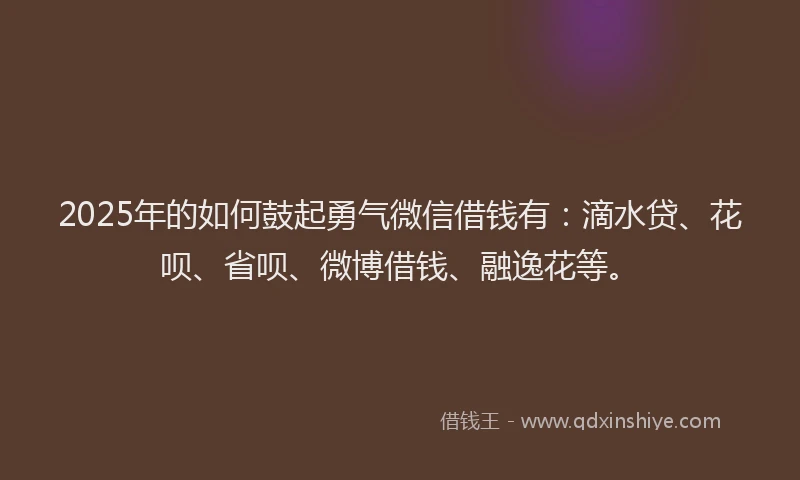 2025年的如何鼓起勇气微信借钱有：滴水贷、花呗、省呗、微博借钱、融逸花等。