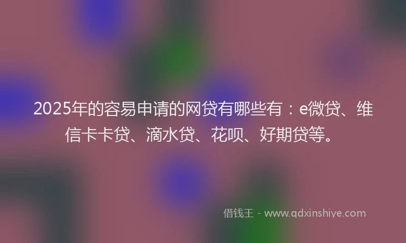 2025年的容易申请的网贷有哪些有：e微贷、维信卡卡贷、滴水贷、花呗、好期贷等。
