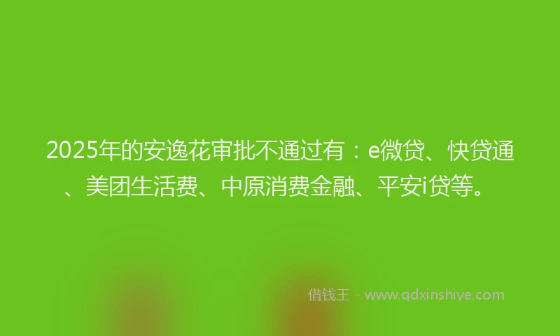 2025年的安逸花审批不通过有：e微贷、快贷通、美团生活费、中原消费金融、平安i贷等。