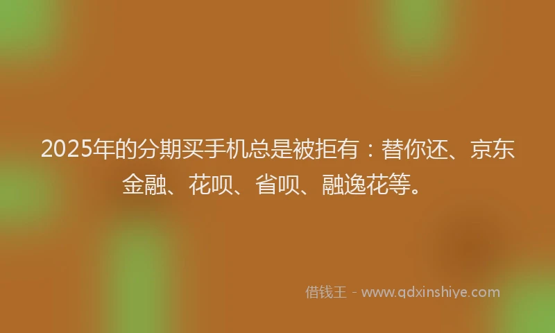 2025年的分期买手机总是被拒有：替你还、京东金融、花呗、省呗、融逸花等。